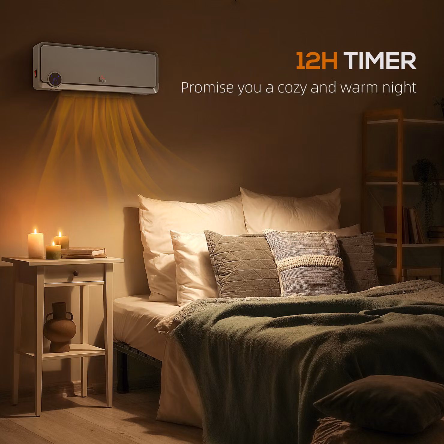 HOMCOM Wall Mounted Ceramic Fan Heater with Remote Control and Timer, 2000W, Grey – 3