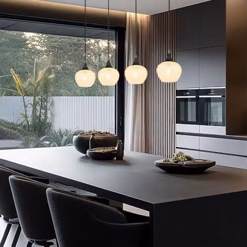 Globo Lighting Glass Pendant Lamp with 4 E27 Sockets in Black and Chrome, W/D/H: 99 x 18 x 120 cm – 2