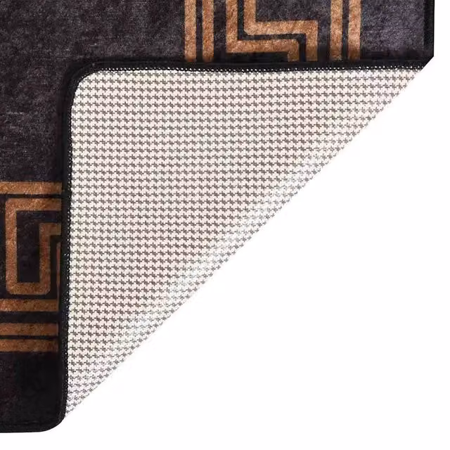 Berkfield Home Washable Geometric Anti Slip Rug in Black and Gold, W: 80 cm, L: 300 cm – 1