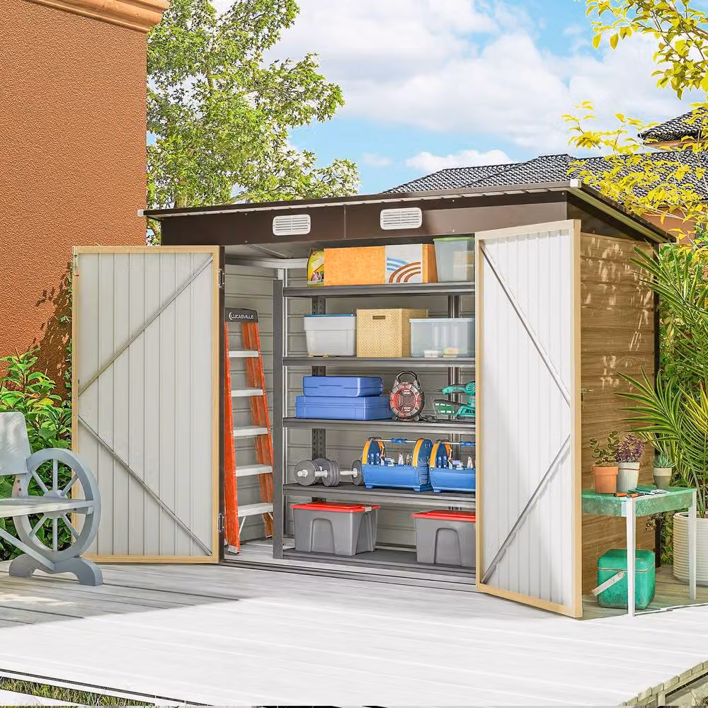 Outsunny Metal Garden Storage Shed with Double Doors, Brown – 2