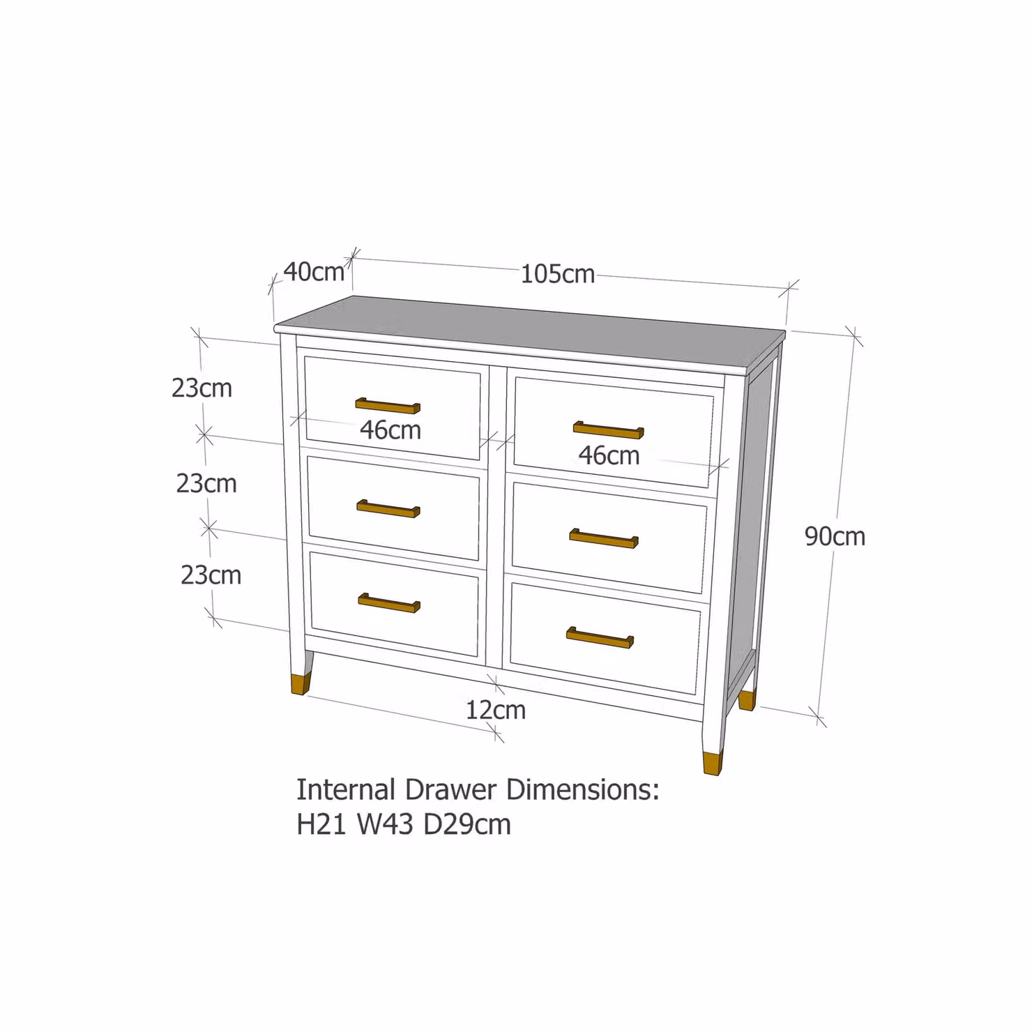 Cabinet Bits Palazzi 6 Drawer Chest of Drawers in Blue Matt Finish, H 105.0 cm x W 90.0 cm – 3
