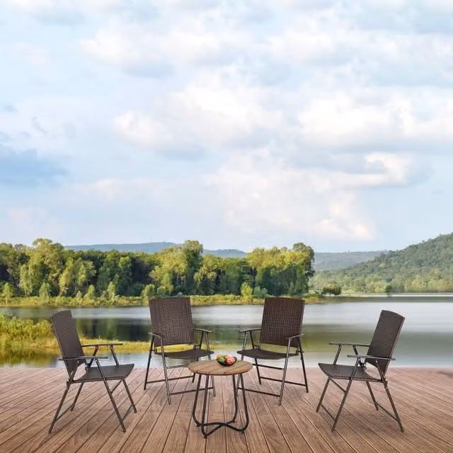Outsunny 4 Piece Brown Rattan and Metal Chair Set