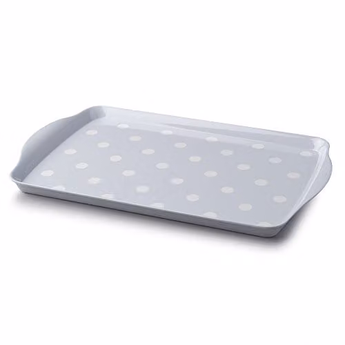 Zeal Melamine Dotty Rectangular Serving Tray with Handles, Grey, W: 38 cm, D: 24 cm – 1