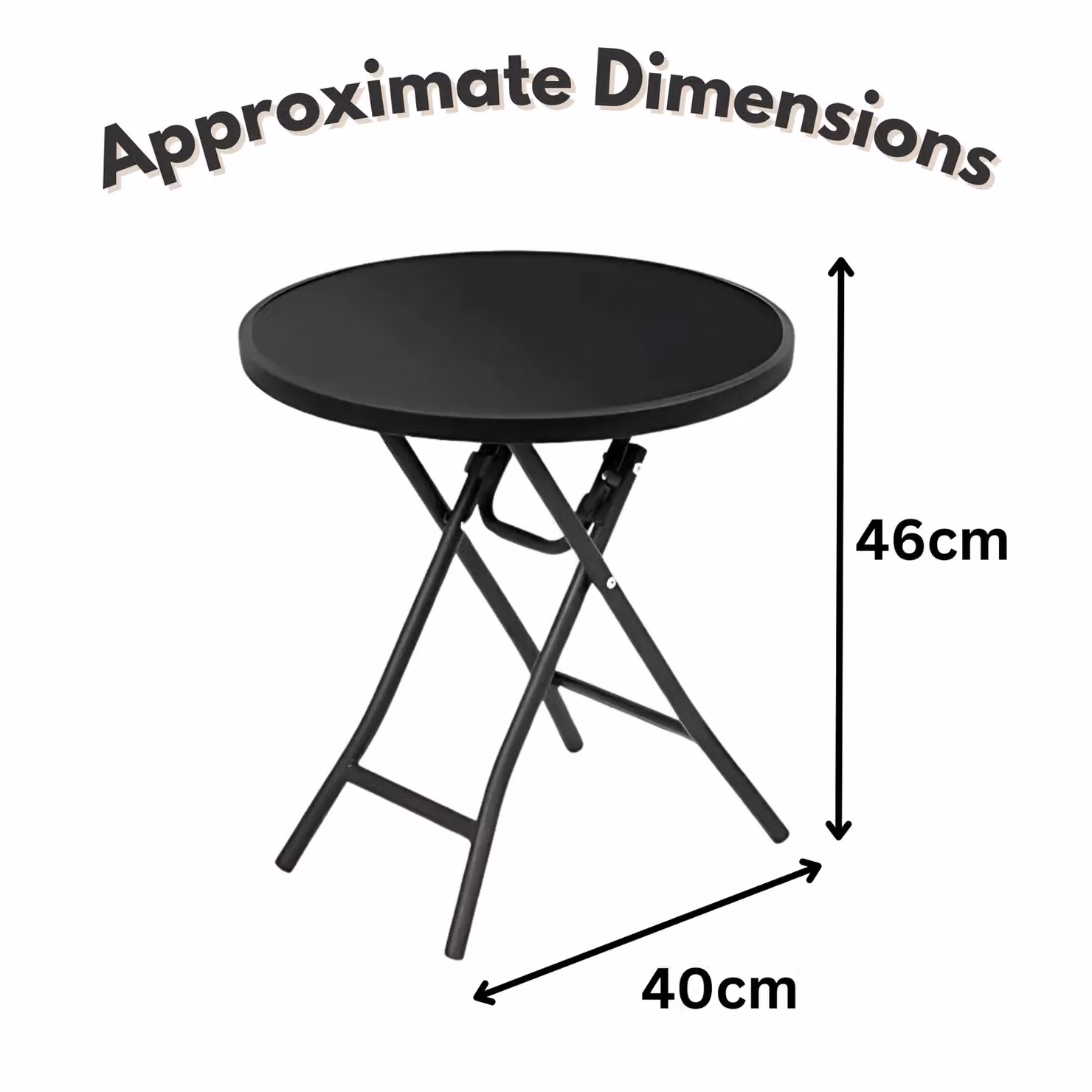 Marco Paul Black Circular Folding Garden Side Table with Metal and Glass Top, Diameter: 45 cm – 3
