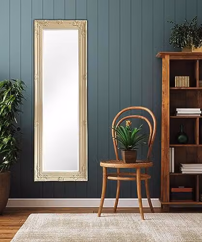 Downton Interiors Antique Style Beige Ornate Floral Wall Mirror, H 142 cm x W 47 cm – 6