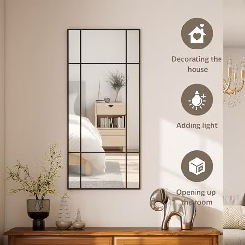 HOMCOM Window Style Rectangular Wall Mirror in Black, W: 110 cm, H: 50 cm – 3