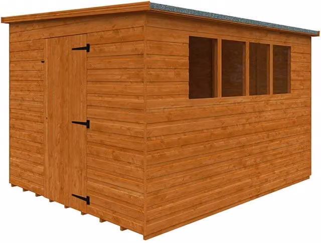 Buttercup Farm 12mm Lean-To Pent Wooden Shed in Orange and Grey, W: 304.8 cm, D: 204.1 cm, H: 235.0 cm – 1