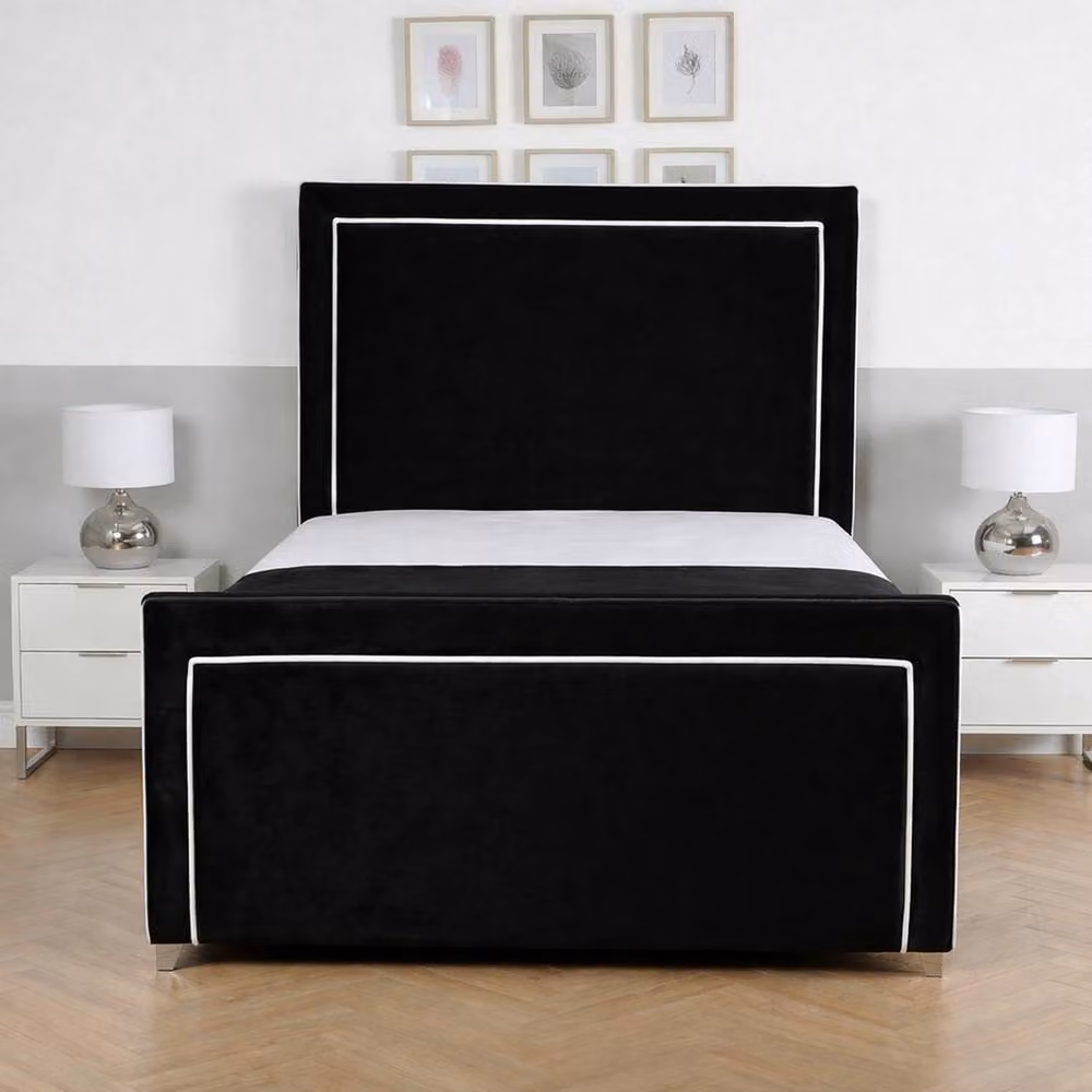 Living Comfort Bedz Verona Upholstered Velvet Bed Frame with Slatted Base in Black, Size: 90 x 200 cm – 2