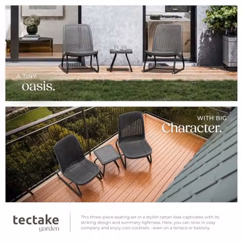 tectake Grey Rattan Garden Furniture Set with 2 Upholstered Lounge Armchairs and 1 Outdoor Coffee Table featuring a Powder Coated Steel Frame – 5