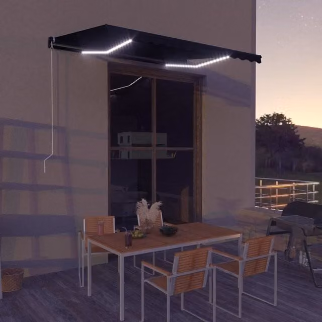 Berkfield Home Manual Retractable Awning with LED, Anthracite and Black, W: 350 cm, D: 250 cm