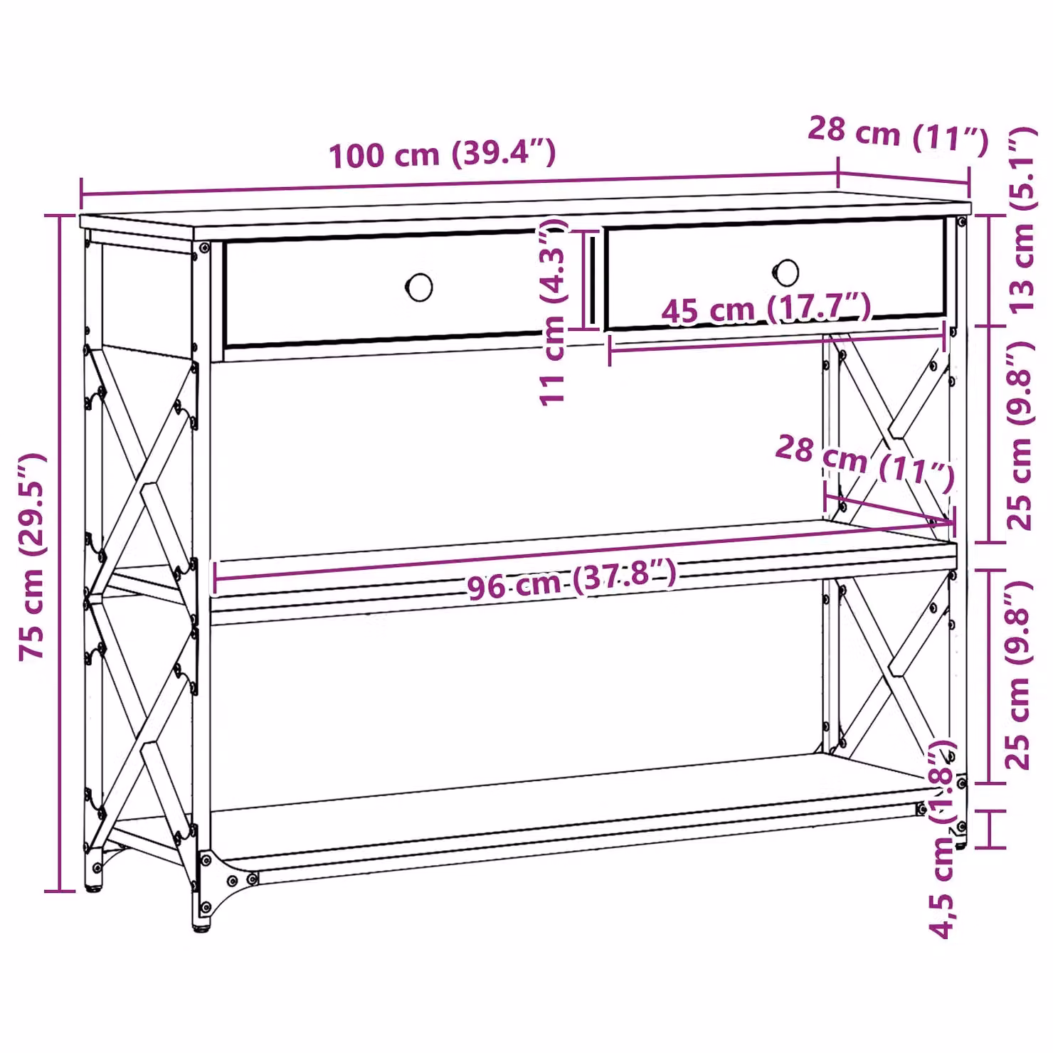 Berkfield Home Modern Black Oak Console Table with Steel X-Frame, W/D/H: 100 x 28 x 75 cm – 5