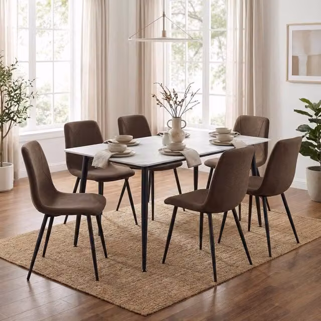 FWStyle 5 Piece Modern Sintered Stone Dining Set with White Rectangular Table and Grey Upholstered Chairs