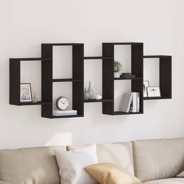 Berkfield Home Black Oak Wall Shelf, W/D/H: 159 x 18 x 65 cm