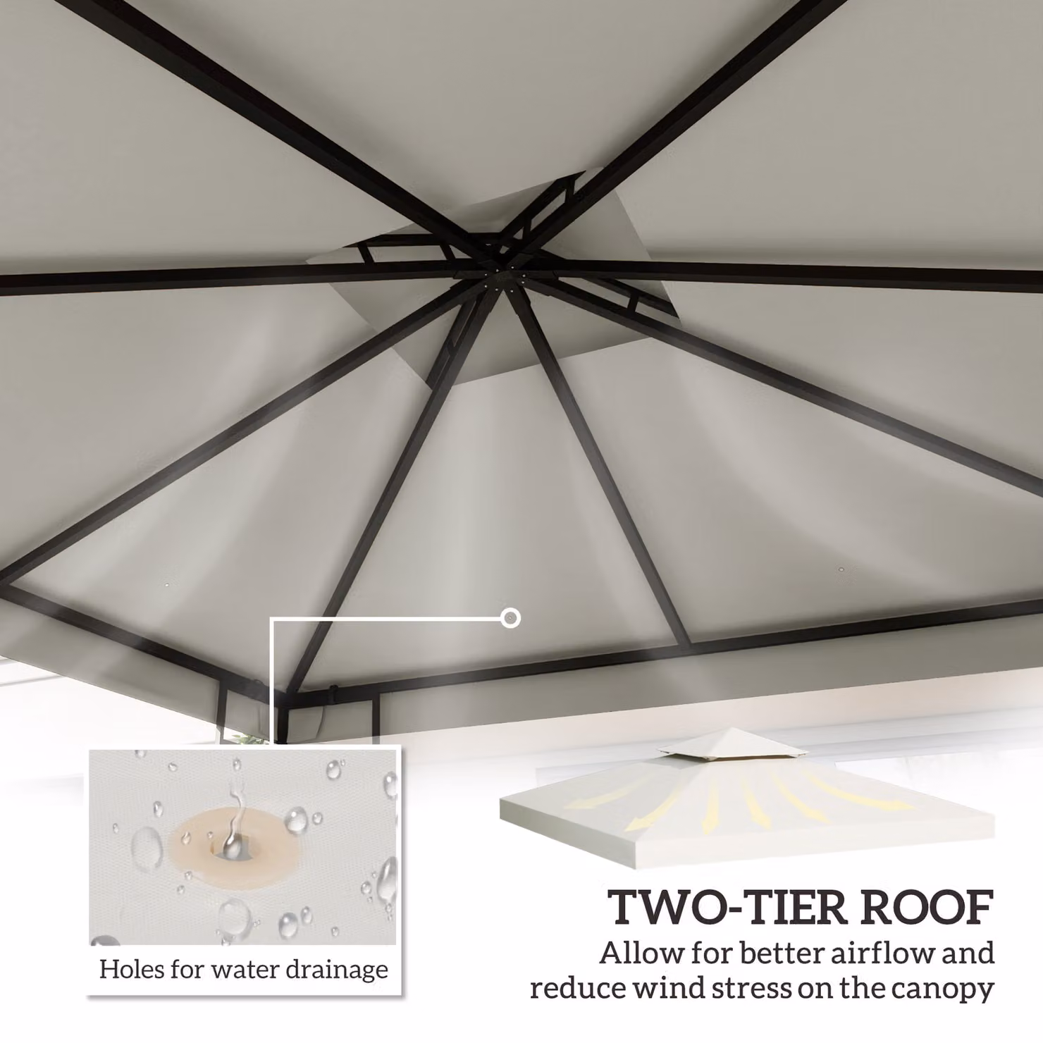 Outsunny Replacement Gazebo Canopy Roof Top Cover in White Polyester, 3 x 3 m – 3