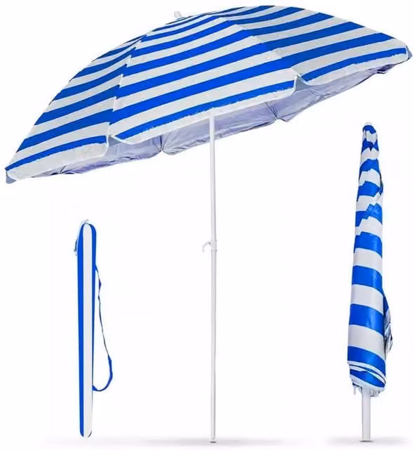 FLAVORA Blue Stripe Beach Tilting Parasol Umbrella for Patio and Garden with UPF 40 Protection