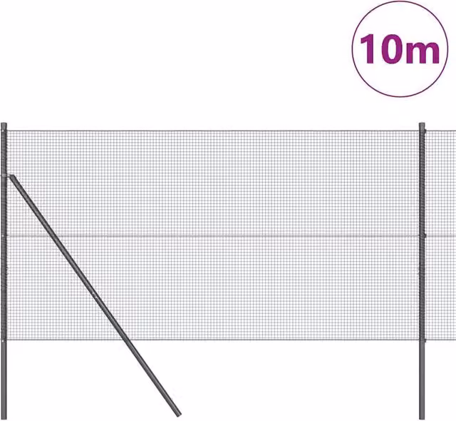 Berkfield Home Modern Welded Wire Fence with 7 Posts, Grey Steel, W: 10 m, H: 1.4 m