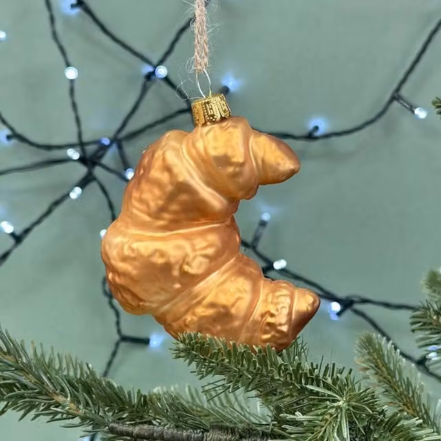 The Alphabet Gift Shop Brown Croissant Shaped Glass Christmas Bauble – 1