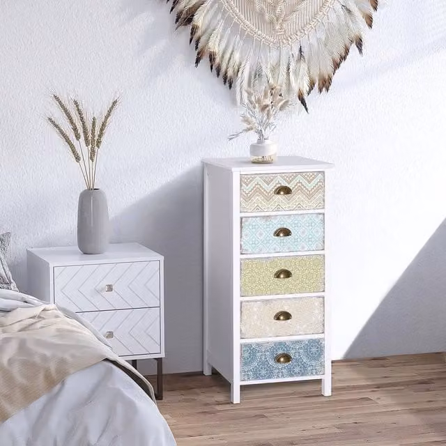 EONLION 5 Drawer Storage Chest Dresser in White and Multicolour, Width: 100 cm – 1