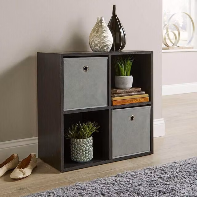 Home Source 4 Shelf Wooden Cube Storage Bookcase and Display Unit in Black – 1