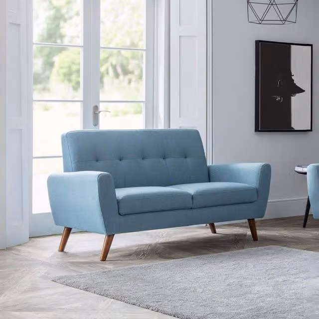 Julian Bowen Monza 2 Seater Blue Velvet Scandinavian Sofa