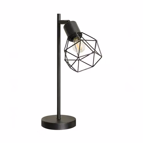 ValueLights Angus Black Metal Geometric Basket Shade Table Lamp with LED Bulb
