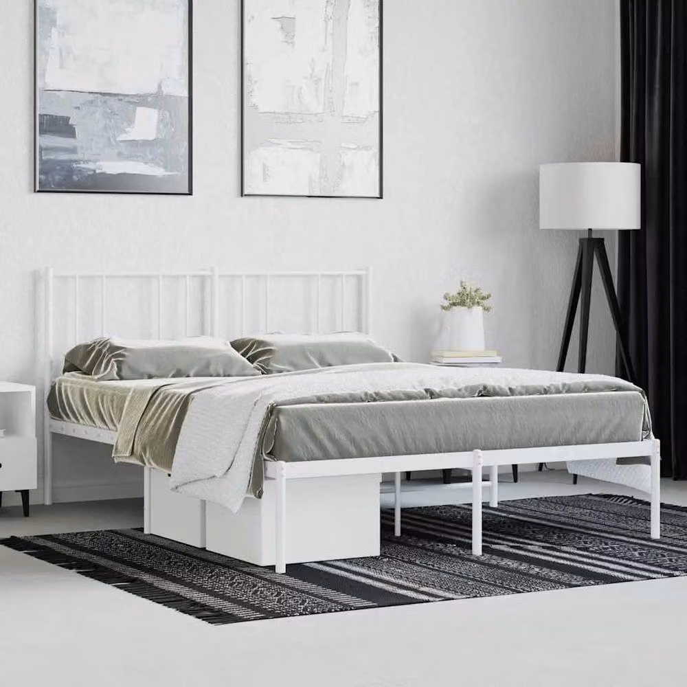 Berkfield Home Metal Bed Frame with Headboard in White, W/D/H: 160 x 200 cm – 2