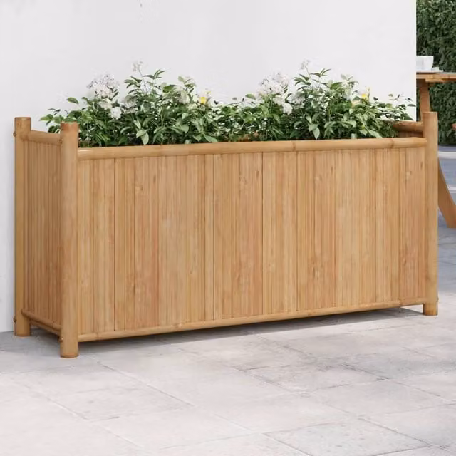 Berkfield Home Brown Bamboo Planter Tub, W/D/H: 100 x 30 x 50 cm