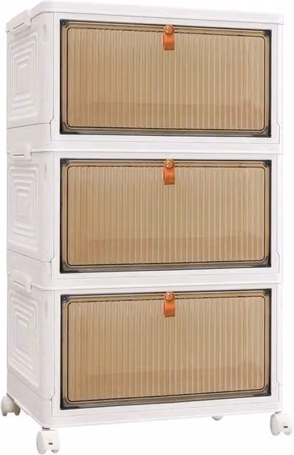 NESTLUNE 3 Tier Large Folding Storage Box Stackable Cabinet in White W/D/H: 100 x 15 x 15 cm