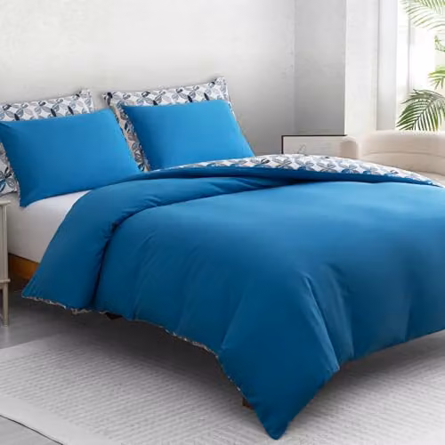 Pamposh Double Duvet Set in Blue, Premium Brushed Microfibre Duvet Cover and Pillowcase Set, W/D/H: 200 x 200 cm and 50 x 75 cm – 3