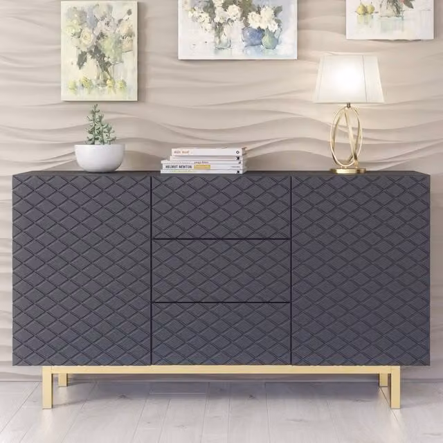 Mex Furniture LTD Diamond Luxe Sideboard in Dark Grey, W: 140 cm, H: 80 cm, D: 35 cm – 1