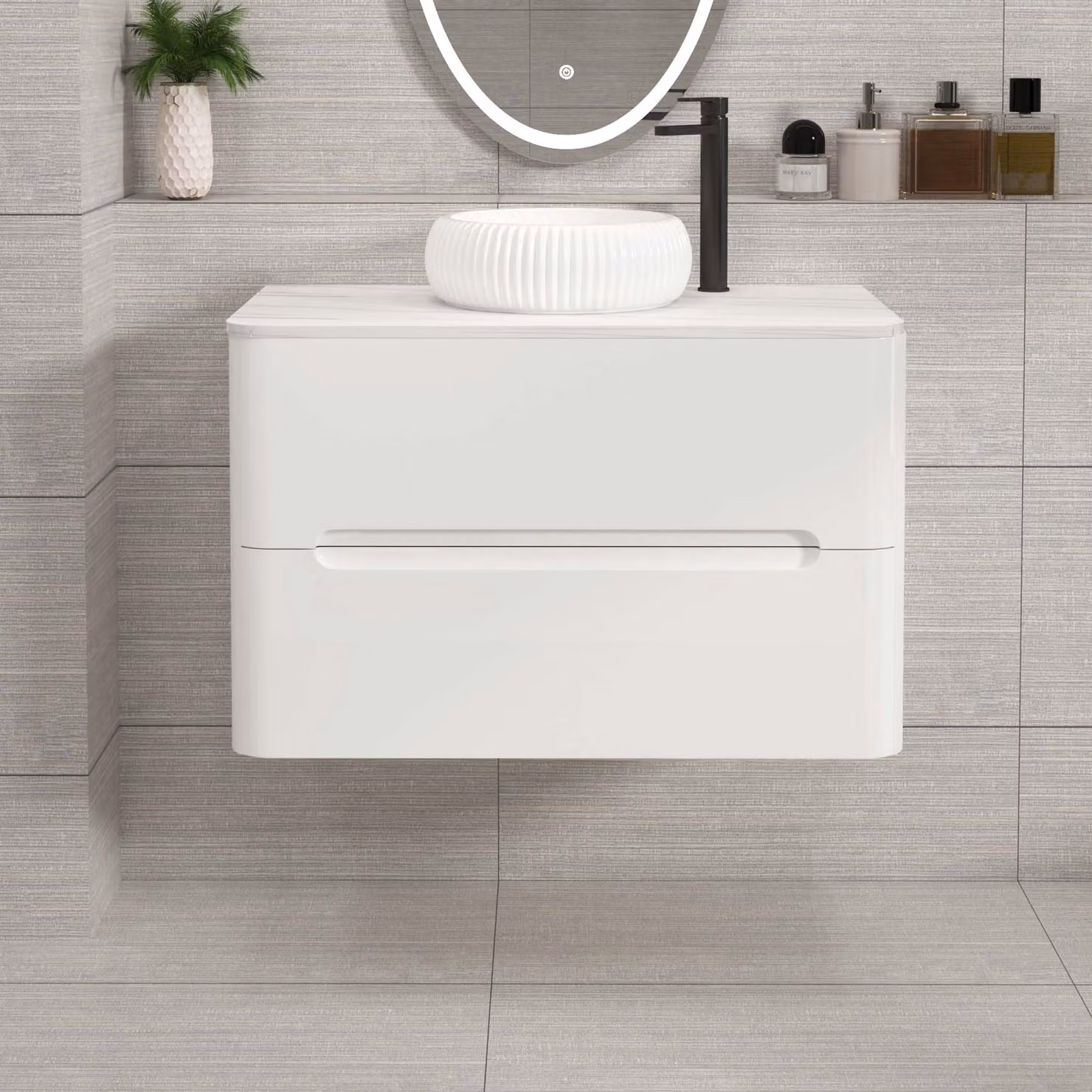 Royal Bathrooms Venice 800mm Gloss White Wall Hung 2 Drawer Vanity Unit with Milan Basin