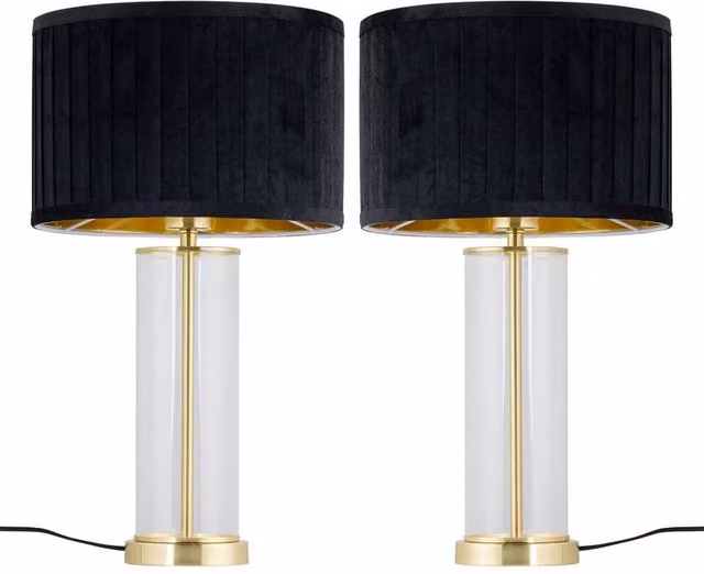First Choice Lighting Aura Set of 2 Table Lamps in Satin Brass and Black with Velvet Shades – 1