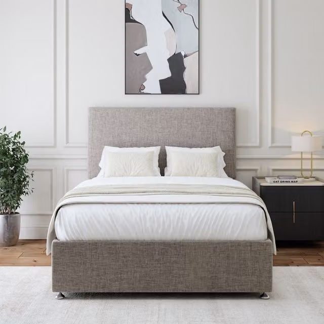 Bedmaster Linen 2 Drawer Divan Base and Plain Headboard in Light Grey, W/D/H: 180 x 200 x 38 cm