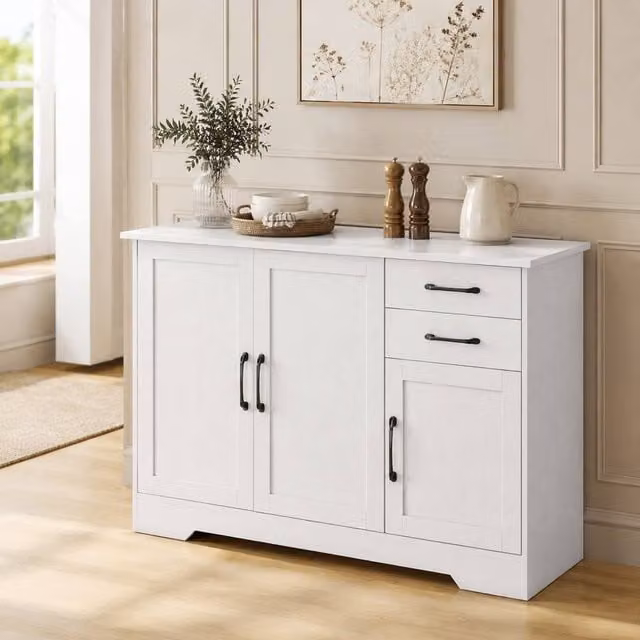 STILVORA Modern White Sideboard with 2 Drawers and 3 Doors – 1