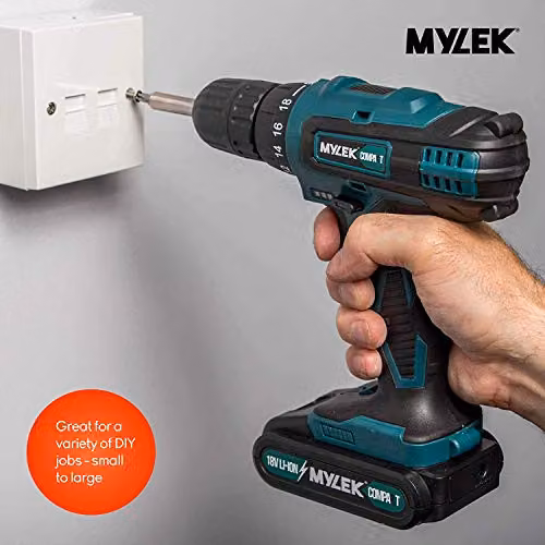 Mylek 18V Li-ion Cordless Drill Driver Set with 131 Piece Combi Accessory Kit and LED Worklight, Blue – 5