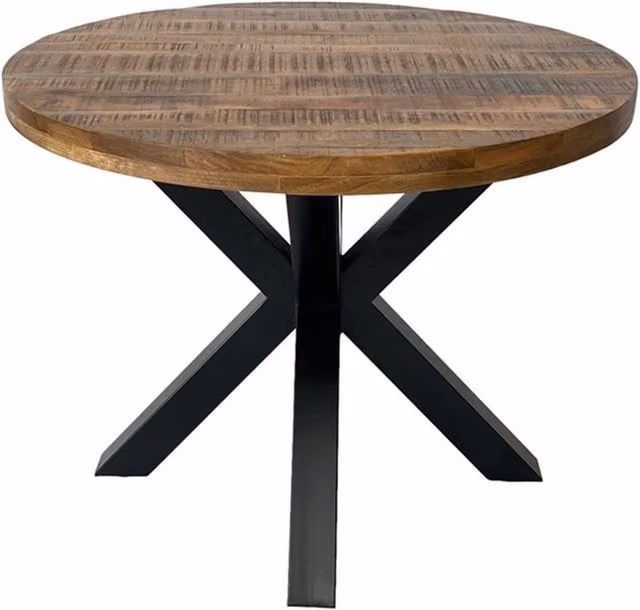 Jaipur Furniture Ltd Industrial Round X Frame Dining Table in Brown Mango Wood and Black Metal, W: 150 cm, D: 150 cm, H: 76 cm – 1