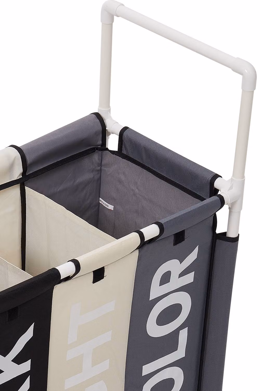 Garden Sanctuary 110L 3-Section Fabric Laundry Basket with Lid and Wheels in Black – 6