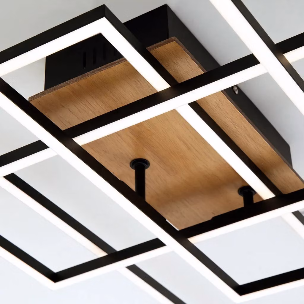 Briloner Black and Wood Modern Rectangular LED Ceiling Light with Remote Control and Dimmer Function – 6