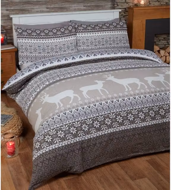 Rapport Home Fairisle Cotton Flannel Duvet Cover and Pillowcase Set in Beige and Yellow, W/D/H: 200 x 200 cm