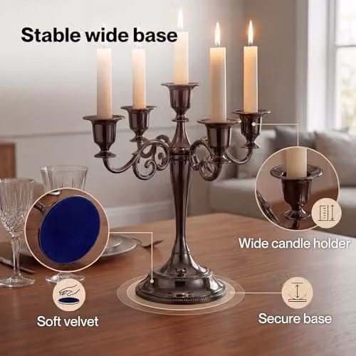 Levede 5-Arm Metal Candelabra Taper Candle Holder in Black, Height: 27 cm – 7