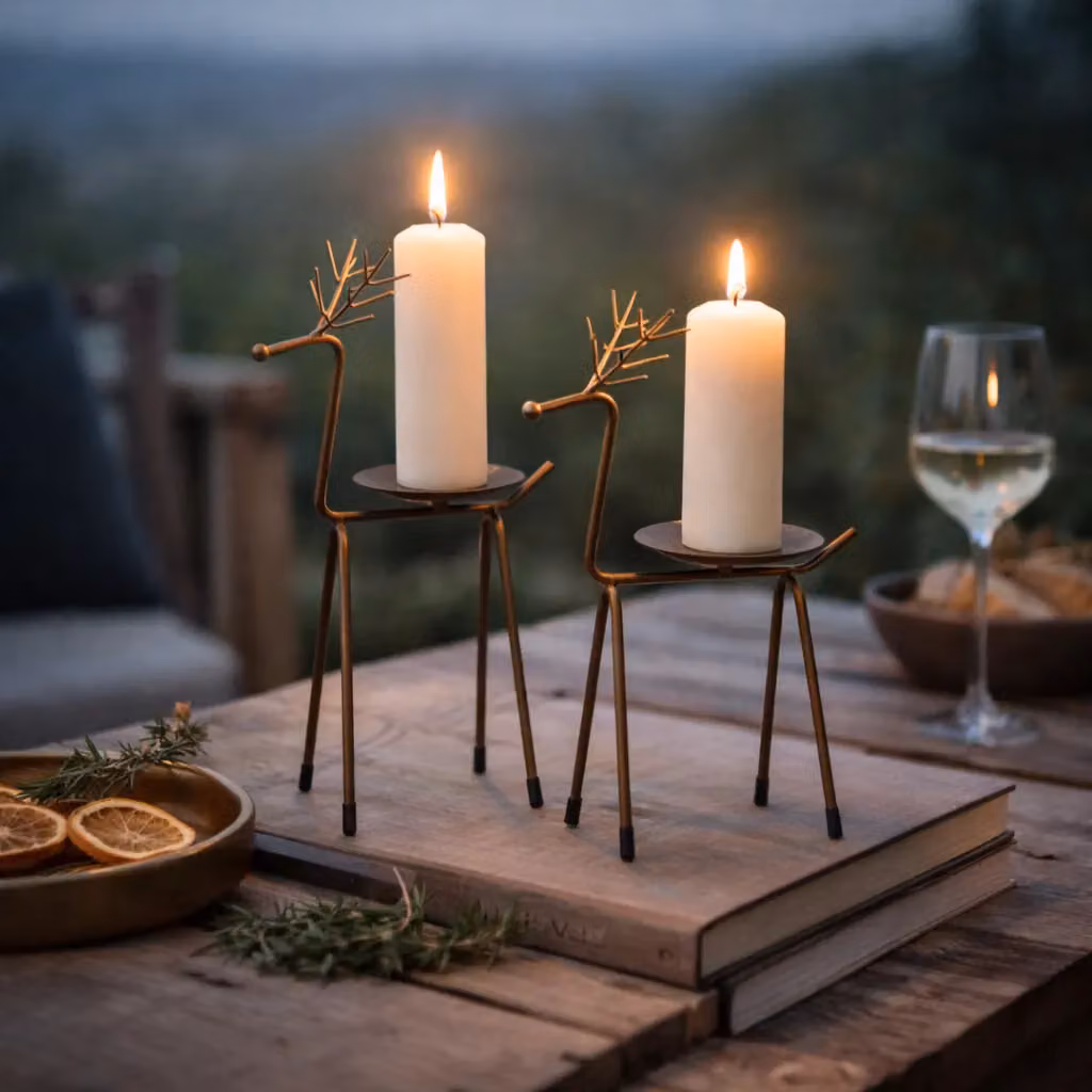 Marco Paul Bronze Metal Reindeer Pillar Candle Holder Set of 2 – 5