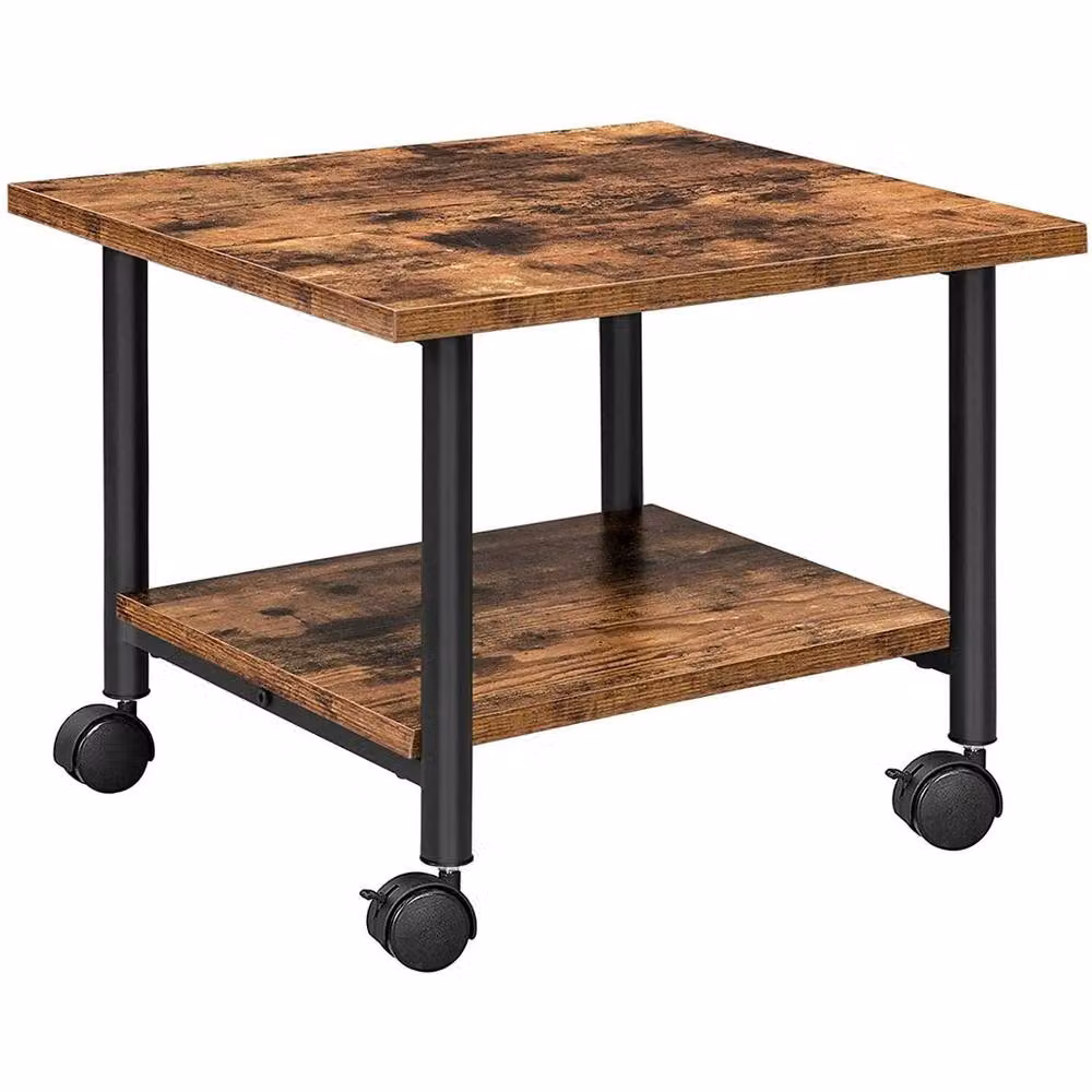 FLAVORA 2-Tier Industrial Under Desk Printer Stand in Brown – 3