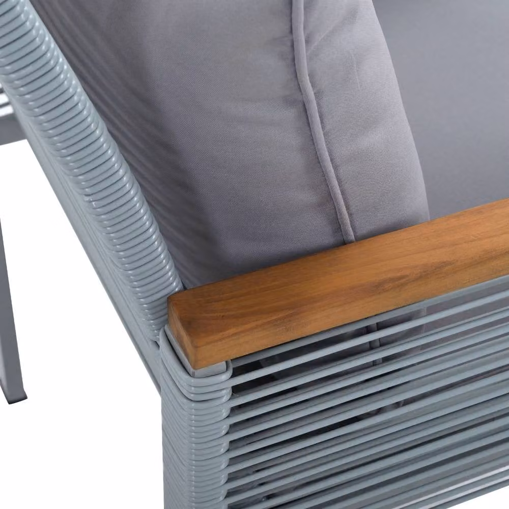 Rolipo Grey Poly Rattan 4-Seater Garden Lounge Set with Cushions and Acacia Wood Coffee Table – 5