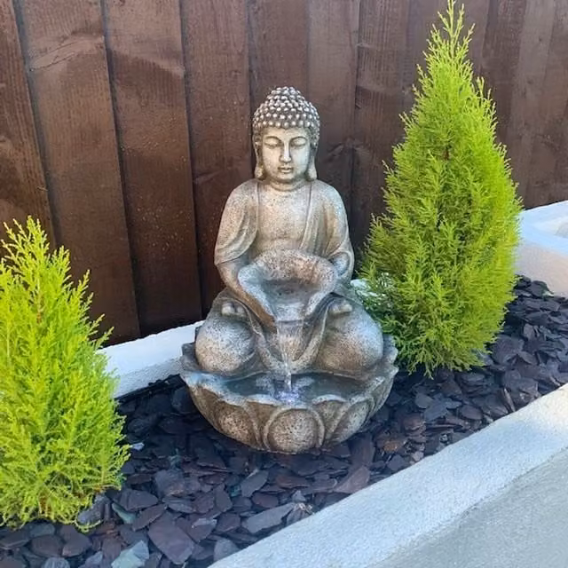 Tranquillity Water Features Buddha Oriental Grey Resin Tabletop Fountain