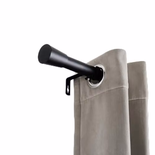 OHS Black Extendable Metal Curtain Pole with Trumpet Finials and Brackets, 28mm Diameter, Adjustable from 120 to 220cm