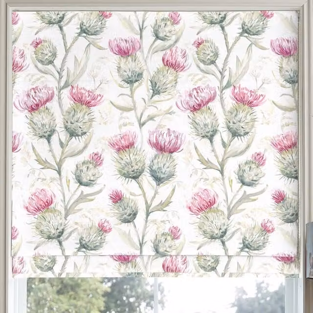 Voyage Thistle Glen Made to Measure Blackout Roman Blind in Pink and Multicolour Floral Design