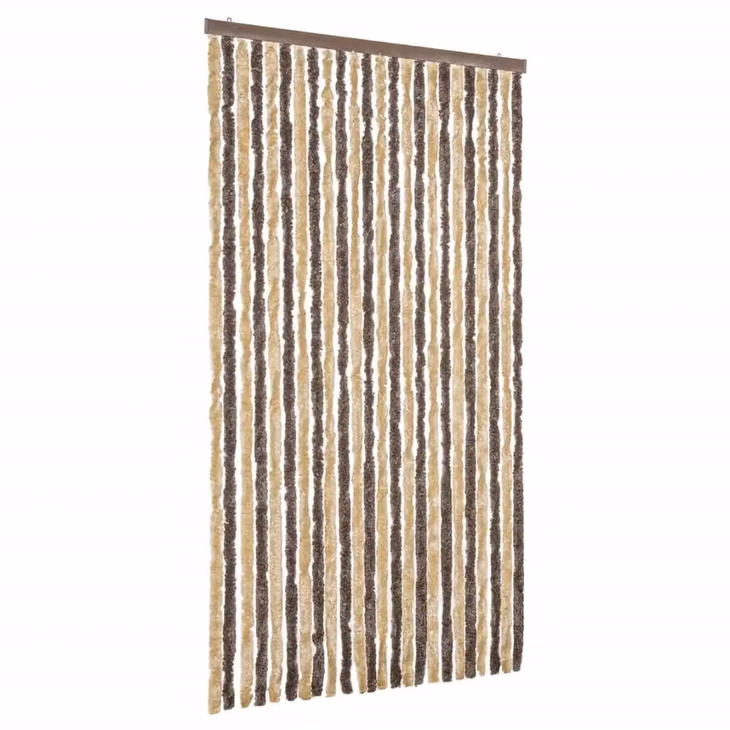 Berkfield Home Striped Chenille Fly Curtain in Dark Brown and Beige, W: 100 cm, H: 200 cm – 2