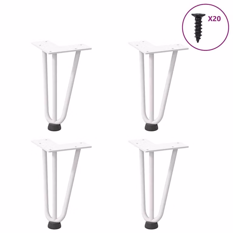 Berkfield Home White Steel Hairpin Table Legs, 4 Pieces, Height: 20 cm