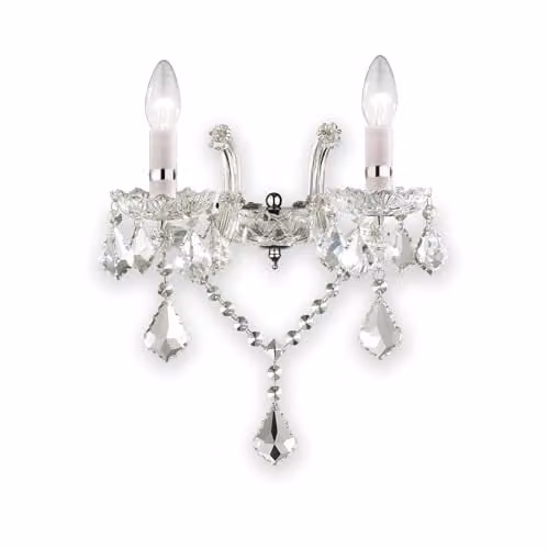 Netlighting Florian 2 Light Indoor Glass and Crystal Wall Light in Chrome with Transparent Shades