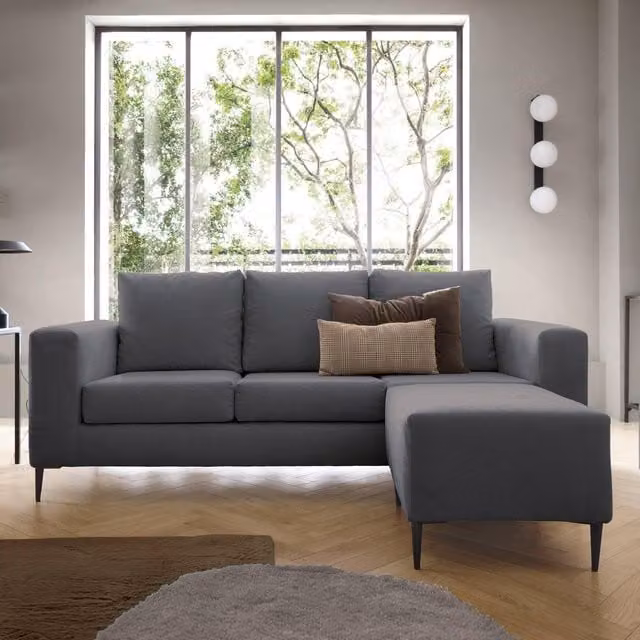 Abakus Direct Capri Reversible L-Shape Corner Sofa in Dark Grey with Matching Ottoman, W/D/H: 200 x 156 x 83 cm – 1